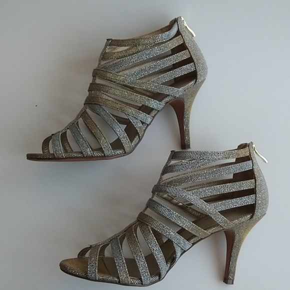Kelly & Katie Gold/Silver Strappy Sparkle Heels - Picture 2 of 11